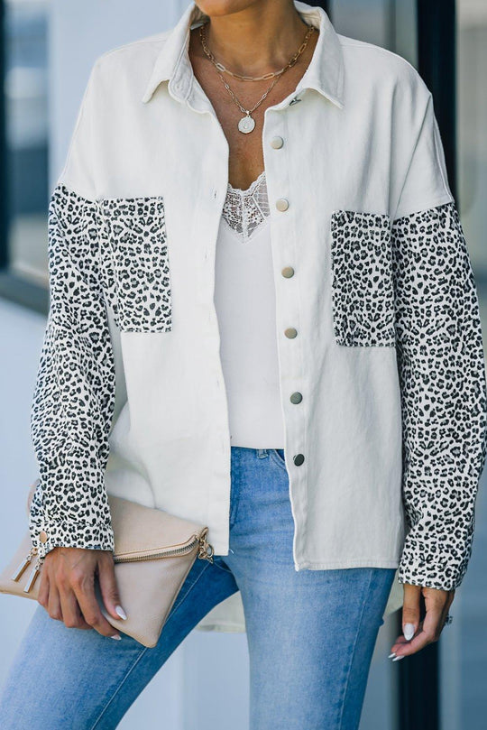 White and Leopard Denim Shacket - Klazzi Fashion Boutique