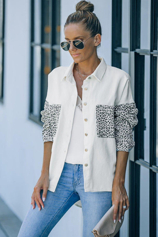 White and Leopard Denim Shacket - Klazzi Fashion Boutique