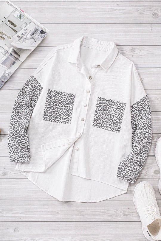 White and Leopard Denim Shacket - Klazzi Fashion Boutique