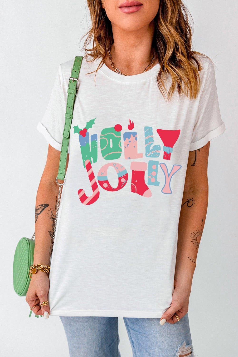 White Neon "HOLLY JOLLY" T-Shirt - Klazzi Fashion Boutique