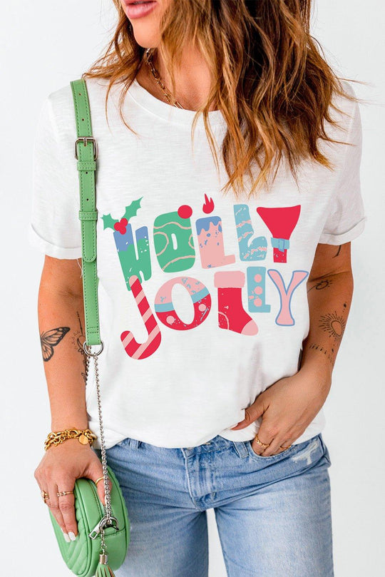 White Neon "HOLLY JOLLY" T-Shirt - Klazzi Fashion Boutique