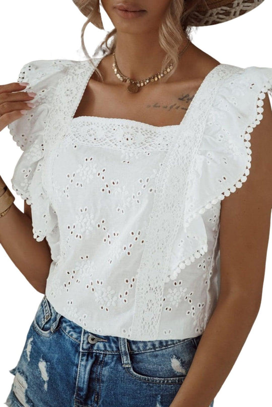 White Petals Ruffle Sleeve Blouse - Klazzi Fashion Boutique