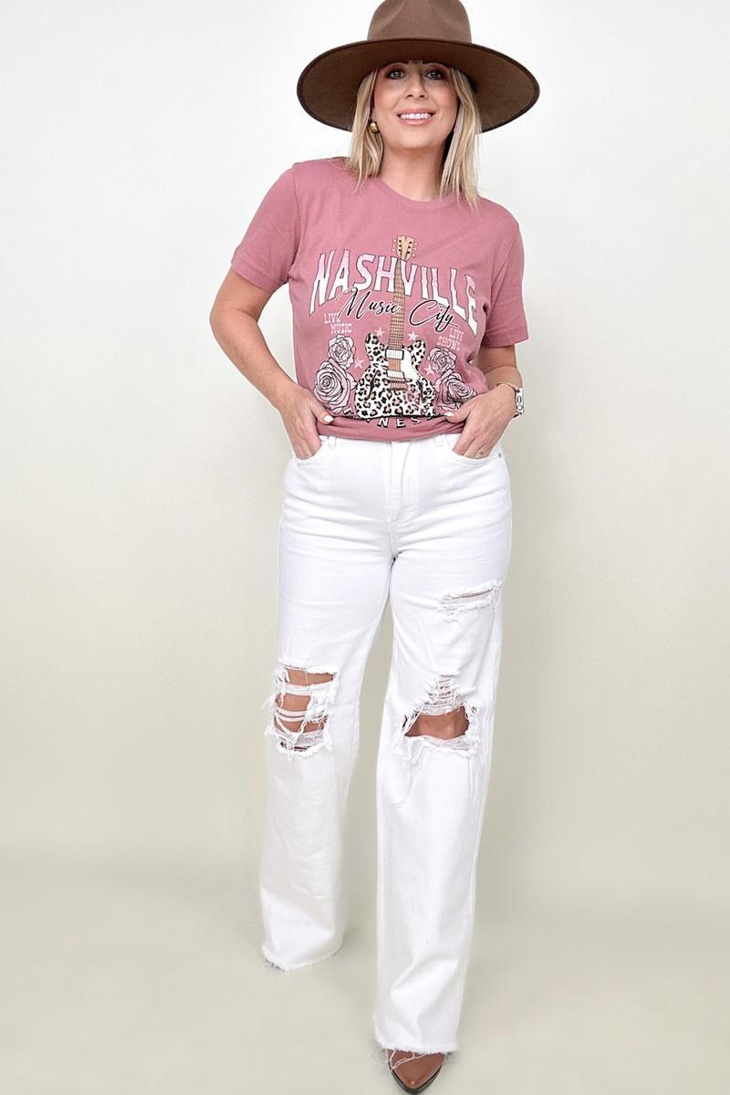 White Risen High Rise Distressed Wide Leg Denims - Klazzi Fashion Boutique