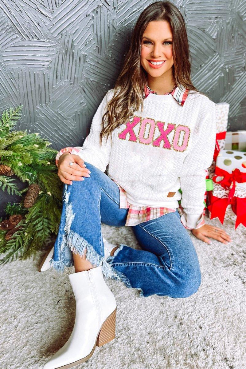 White XOXO Glitter Chenille Sweater - Klazzi Fashion Boutique