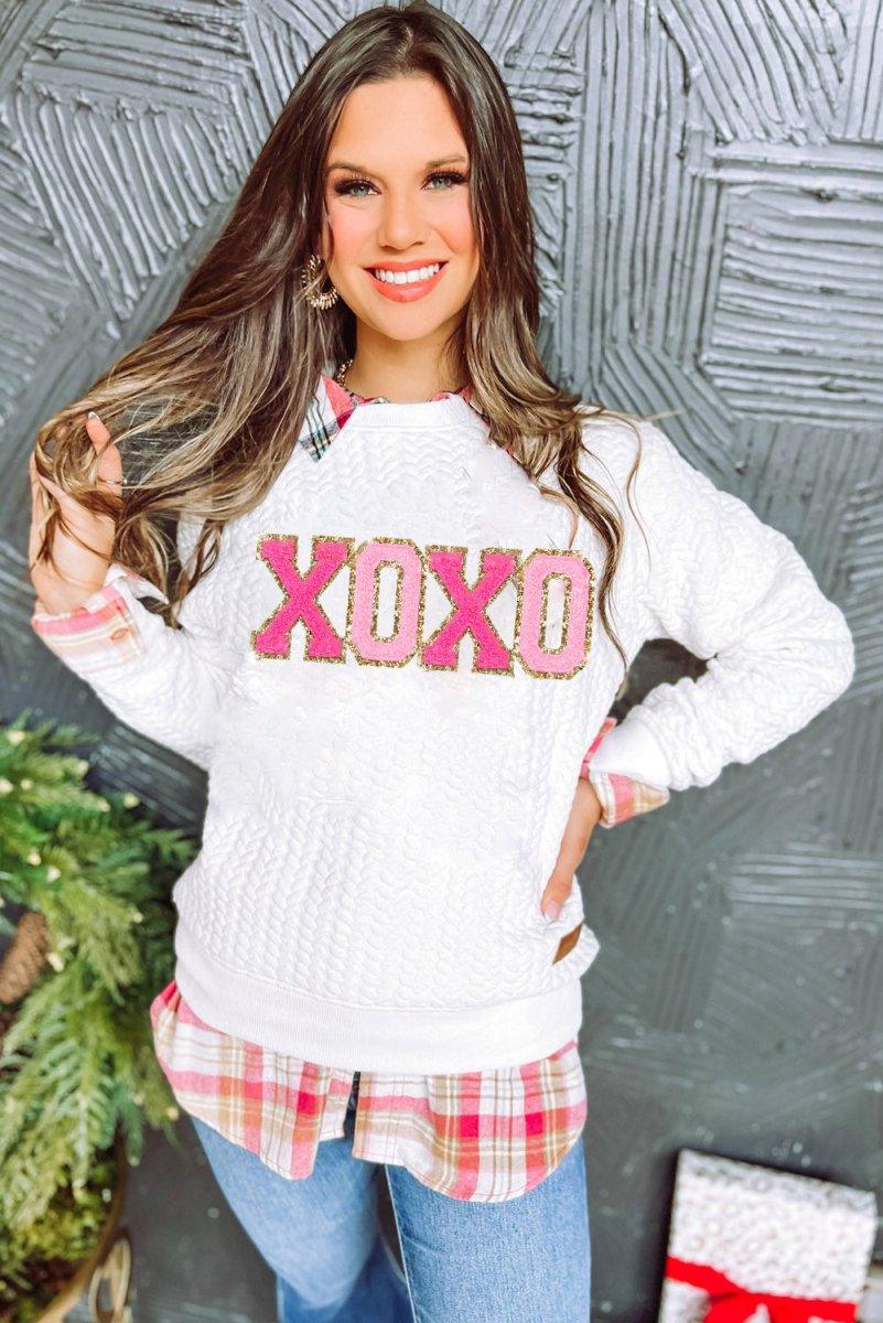 White XOXO Glitter Chenille Sweater - Klazzi Fashion Boutique