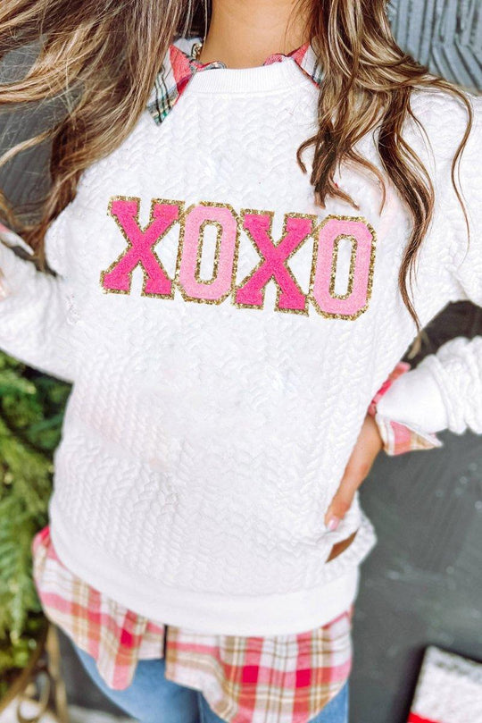 White XOXO Glitter Chenille Sweater - Klazzi Fashion Boutique