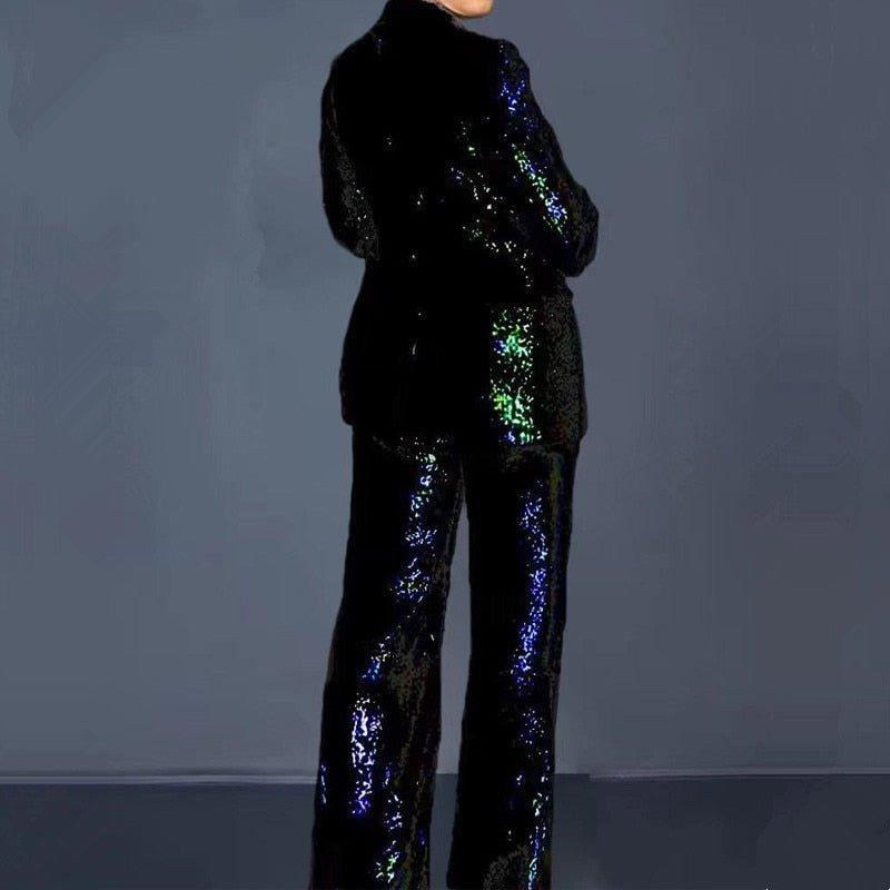 Women Sequins 2 Piece Blazer Pants Set - Klazzi Fashion Boutique