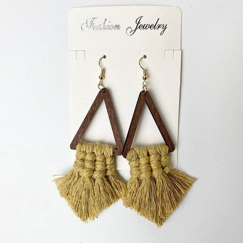 Wooden Tassel Triangle Dangle Earrings - Klazzi Fashion Boutique