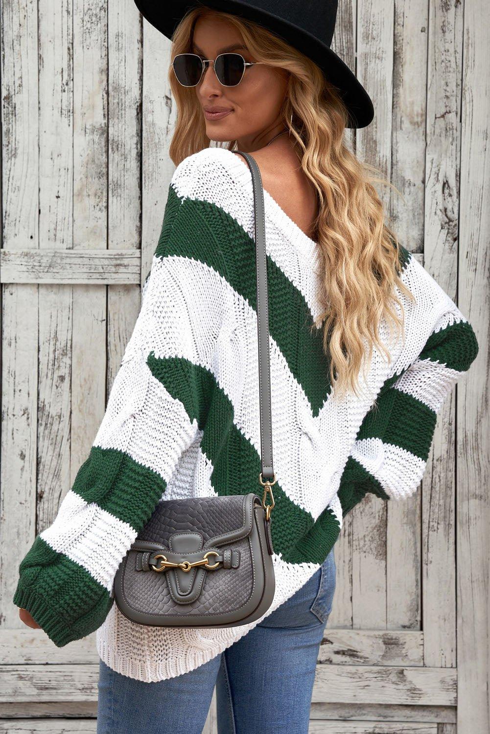 Woven Chevron Cable Knit Tunic Sweater - Klazzi Fashion Boutique