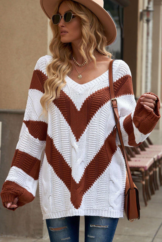 Woven Chevron Cable Knit Tunic Sweater - Klazzi Fashion Boutique